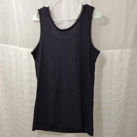 Vera Wang Tank Top Black Sequins Eyelash Lace Edges Cotton Blend Medium M - Picture 7 of 11